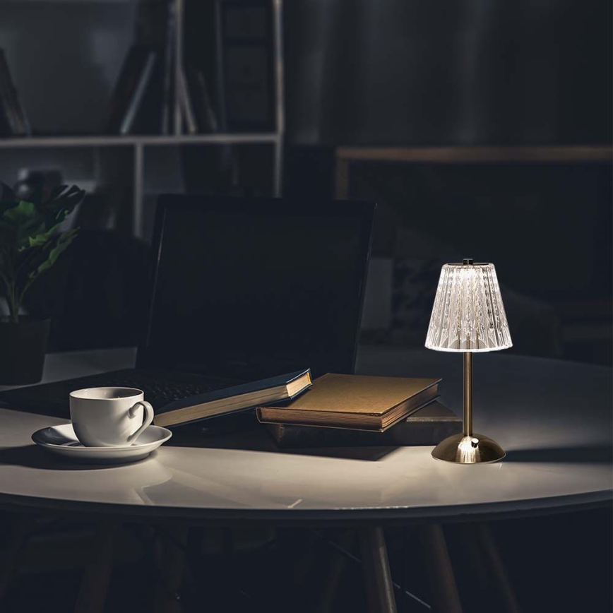 LED Aptumšojama uzlādējama skārienvadāma galda lampa LED/2,4W/5V 3000-6000K 1800 mAh spīdīgi hromēts