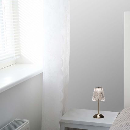 LED Aptumšojama uzlādējama skārienvadāma galda lampa LED/2,4W/5V 3000-6000K 1800 mAh spīdīgi hromēts