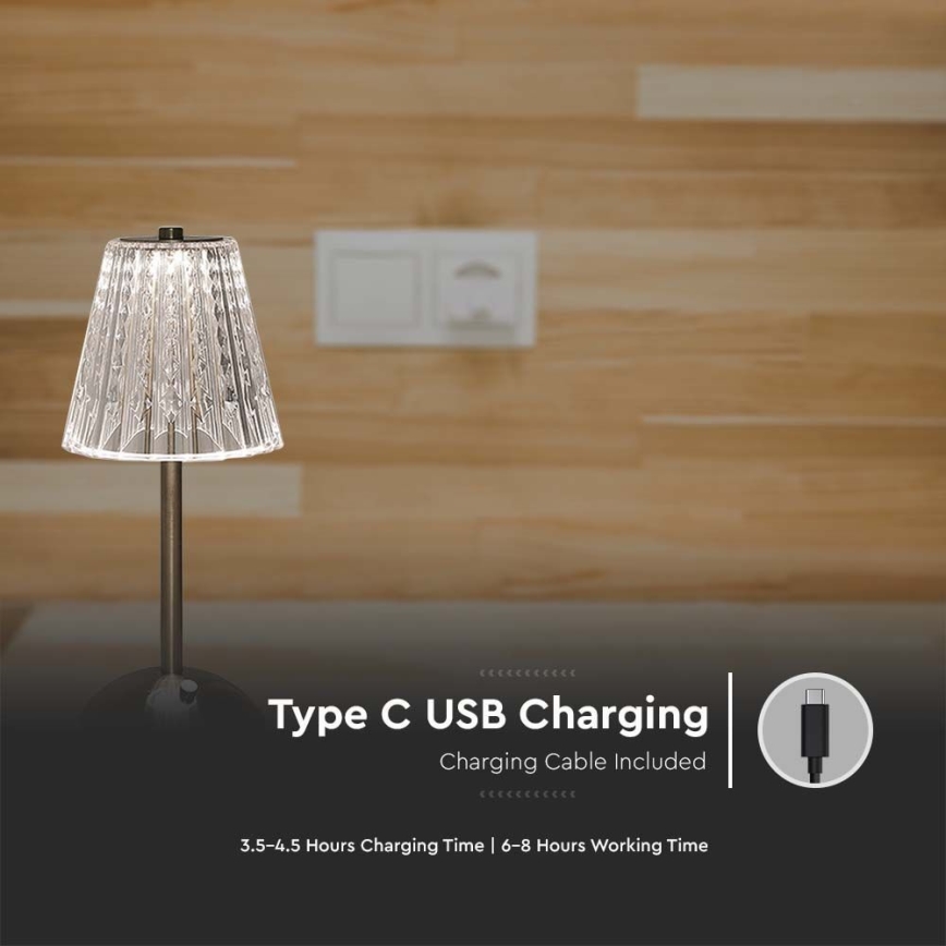 LED Aptumšojama uzlādējama skārienvadāma galda lampa LED/2,4W/5V 3000-6000K 1800 mAh spīdīgi hromēts