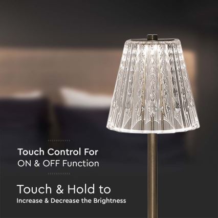 LED Aptumšojama uzlādējama skārienvadāma galda lampa LED/2,4W/5V 3000-6000K 1800 mAh spīdīgi hromēts