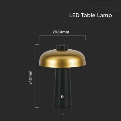 LED Aptumšojama uzlādējama skārienvadāma galda lampa LED/3W/5V 3000-6000K 1800 mAh melna/zelta