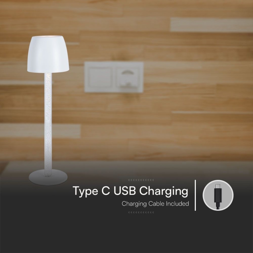 LED Aptumšojama uzlādējama skārienvadāma galda lampa LED/3W/5V 3000K 1800 mAh balta