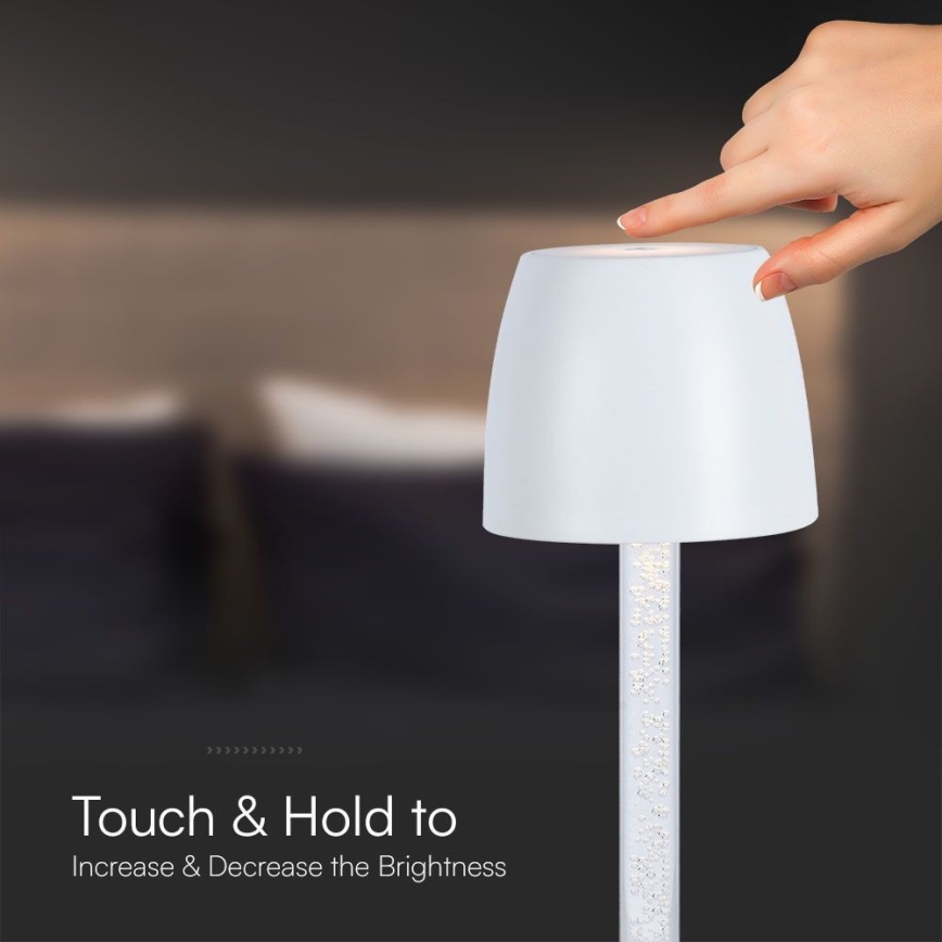 LED Aptumšojama uzlādējama skārienvadāma galda lampa LED/3W/5V 3000K 1800 mAh balta