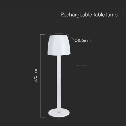LED Aptumšojama uzlādējama skārienvadāma galda lampa LED/3W/5V 3000K 1800 mAh balta
