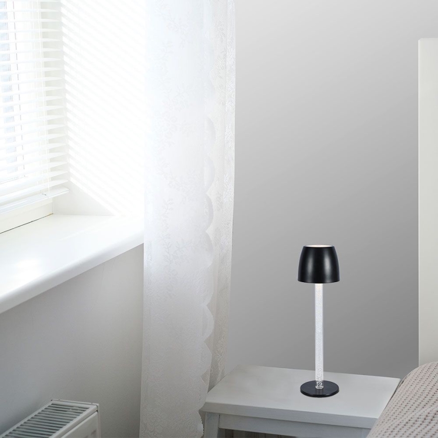 LED Aptumšojama uzlādējama skārienvadāma galda lampa LED/3W/5V 3000K 1800 mAh melna