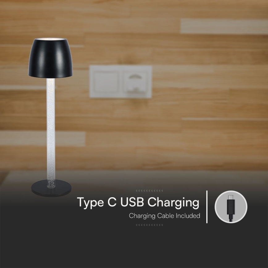 LED Aptumšojama uzlādējama skārienvadāma galda lampa LED/3W/5V 3000K 1800 mAh melna
