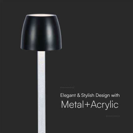 LED Aptumšojama uzlādējama skārienvadāma galda lampa LED/3W/5V 3000K 1800 mAh melna