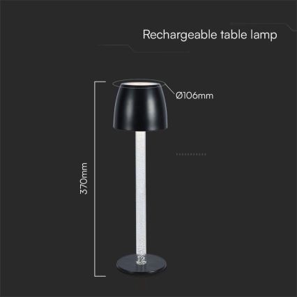 LED Aptumšojama uzlādējama skārienvadāma galda lampa LED/3W/5V 3000K 1800 mAh melna