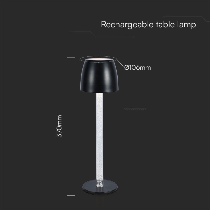 LED Aptumšojama uzlādējama skārienvadāma galda lampa LED/3W/5V 3000K 1800 mAh melna