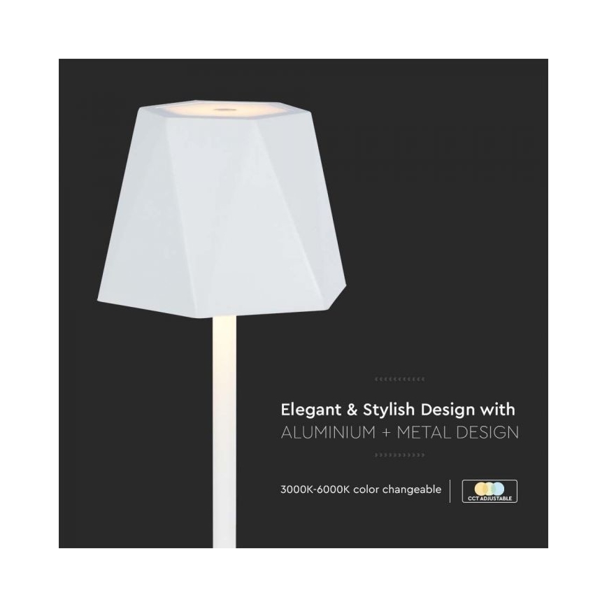 LED Aptumšojama uzlādējama skārienvadāma galda lampa LED/4W/5V 3000-6000K 1800 mAh balta