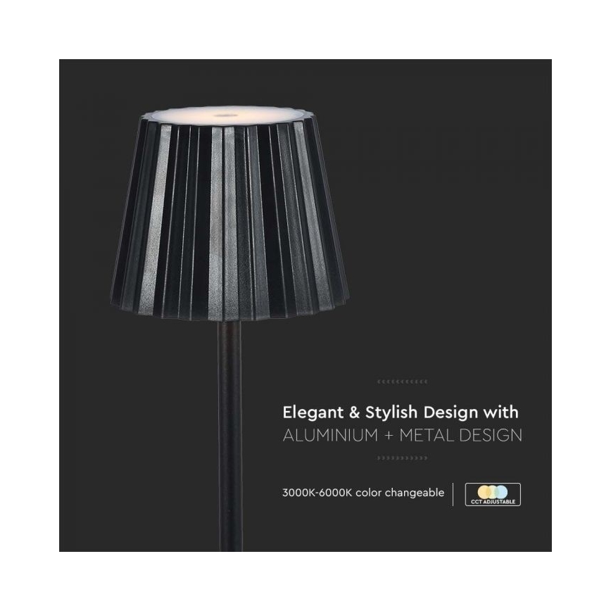 LED Aptumšojama uzlādējama skārienvadāma galda lampa LED/4W/5V 3000-6000K 1800 mAh melna
