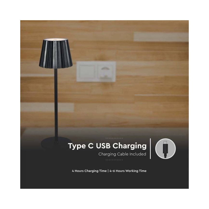 LED Aptumšojama uzlādējama skārienvadāma galda lampa LED/4W/5V 3000-6000K 1800 mAh melna