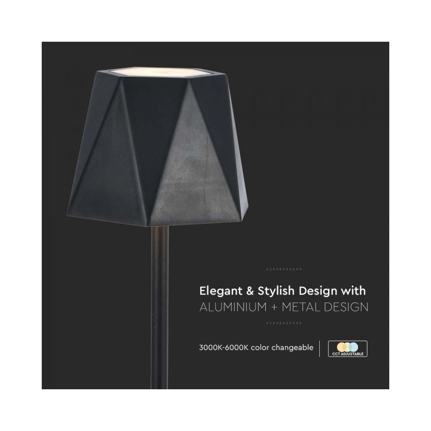 LED Aptumšojama uzlādējama skārienvadāma galda lampa LED/4W/5V 3000-6000K 1800 mAh melna