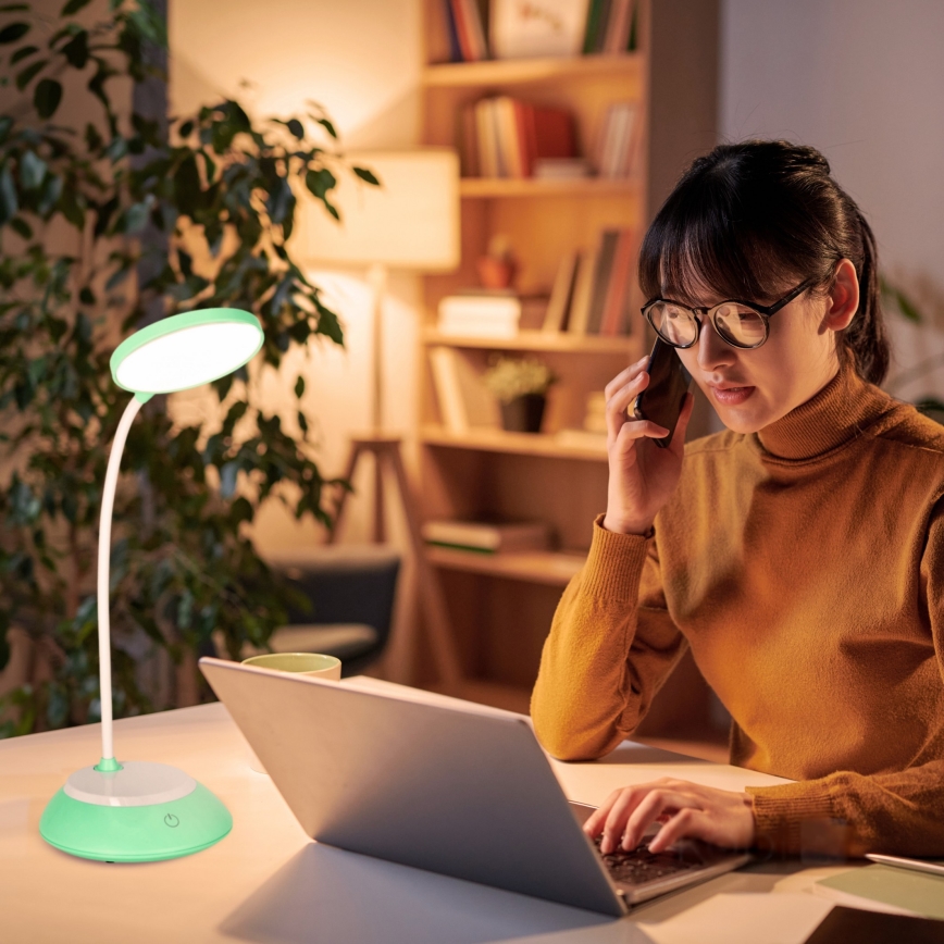 LED Aptumšojama, lādējama galda lampa VISUA LED/5W/5V 3000-5000K 1200 mAh tirkīza