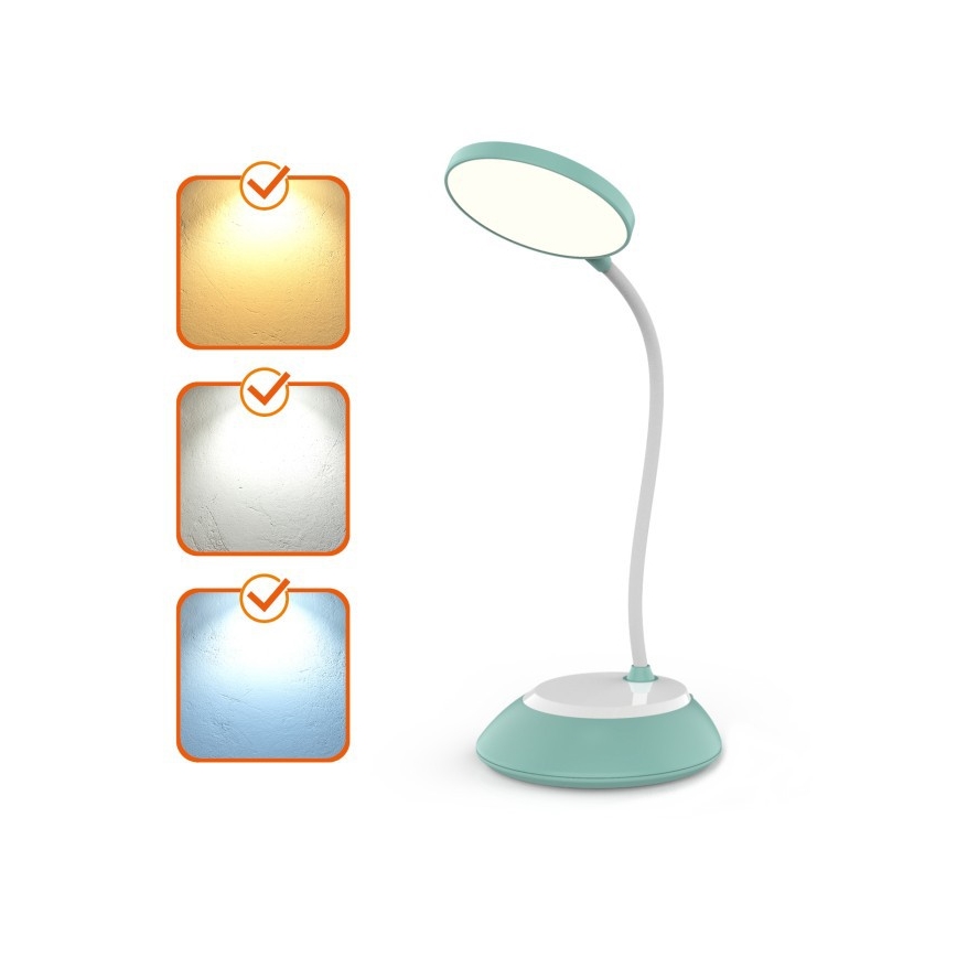 LED Aptumšojama, lādējama galda lampa VISUA LED/5W/5V 3000-5000K 1200 mAh tirkīza