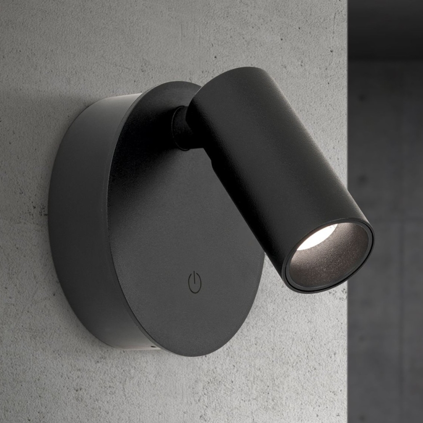 LED aptumšojama lādējama skārienjūtīga sienas punktlampa LUXY LED/1W/5V 2200 mAh 2700/3000/4000K melna