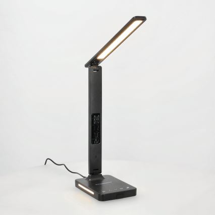 LED Aptumšojama galda lampa ar bezvadu uzlādi QI, ekrāns un USB ports LED/7W/230V 3000-6000K melna