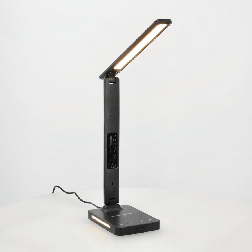 LED Aptumšojama galda lampa ar bezvadu uzlādi QI, ekrāns un USB ports LED/7W/230V 3000-6000K melna