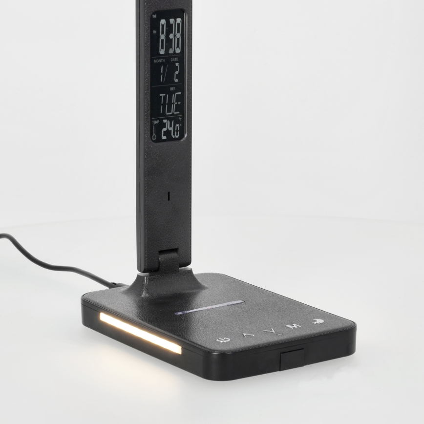 LED Aptumšojama galda lampa ar bezvadu uzlādi QI, ekrāns un USB ports LED/7W/230V 3000-6000K melna