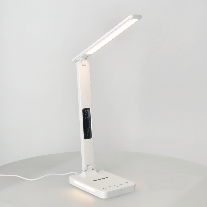 LED Aptumšojama galda lampa ar bezvadu uzlādi QI, ekrāns un USB ports LED/7W/230V 3000-6000K balta