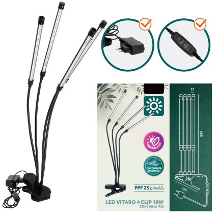 LED Aptumšojama pielāgojama galda lampa ar stiprinājumu augu audzēšanai VITARO 4xLED/10W/230V melna