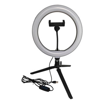 LED Aptumšojama lampa ar statīvu un turētāju vlogošanai LED/10W/5V 2700-6500K