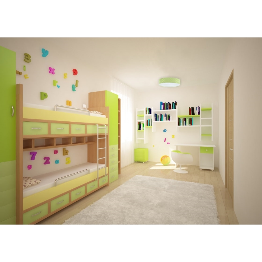 LED Aptumšojama bērnu griestu lampa SMART GALAXY KIDS LED/24W/230V 3000-6500K punkti, zaļa/balta + tālvadības pults