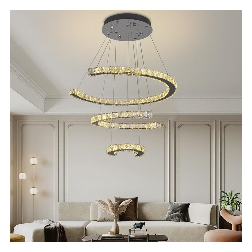 LED Aptumšojama kristāla lustra ar auklu LED/100W/230V 3000-6500K sudraba + tālvadības pults