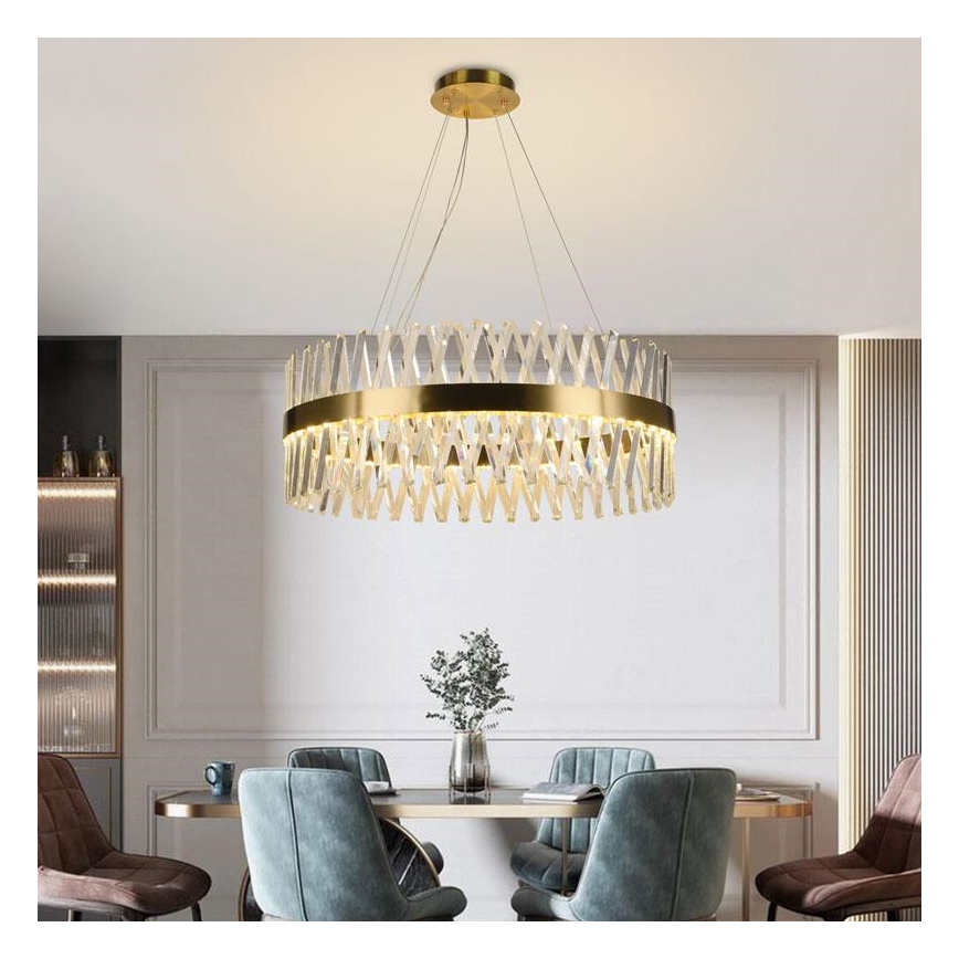 LED Aptumšojama kristāla lustra ar auklu LED/110W/230V 3000-6500K zelta + tālvadības pults