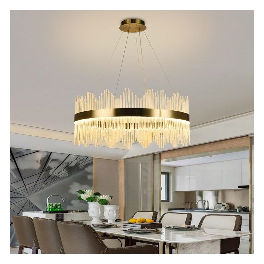 LED Aptumšojama kristāla lustra ar auklu LED/110W/230V 3000-6500K zelta + tālvadības pults
