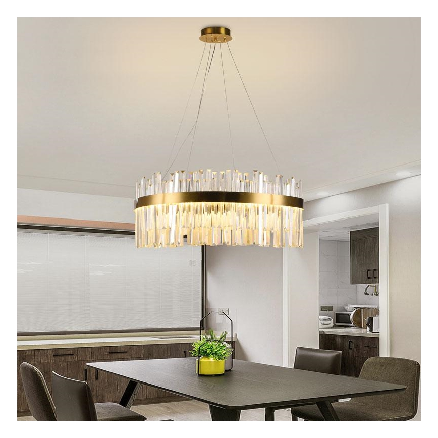 LED Aptumšojama kristāla lustra ar auklu LED/110W/230V 3000-6500K zelta + tālvadības pults