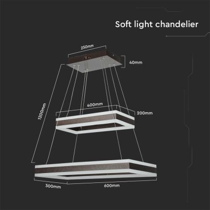 LED Aptumšojama lustra ar auklu LED/113W/230V 3000K brūna