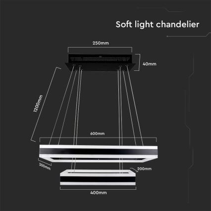 LED Aptumšojama lustra ar auklu LED/113W/230V 3000K melna