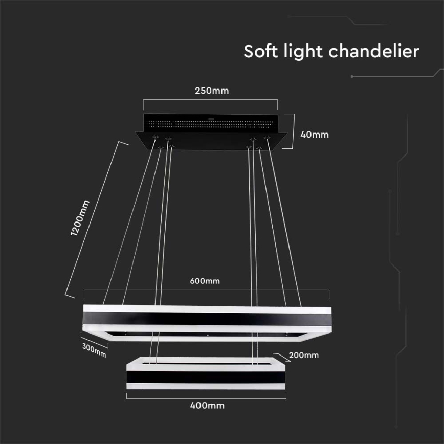 LED Aptumšojama lustra ar auklu LED/113W/230V 3000K melna