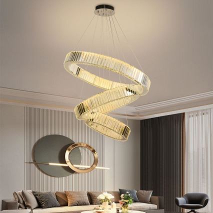 LED Aptumšojama kristāla lustra ar auklu LED/115W/230V 3000-6500K spīdīgi hromēts + tālvadības pults