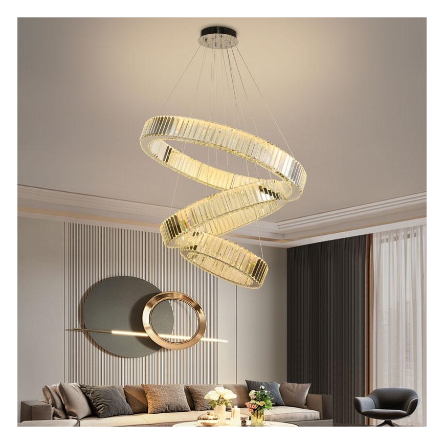 LED Aptumšojama kristāla lustra ar auklu LED/115W/230V 3000-6500K spīdīgi hromēts + tālvadības pults