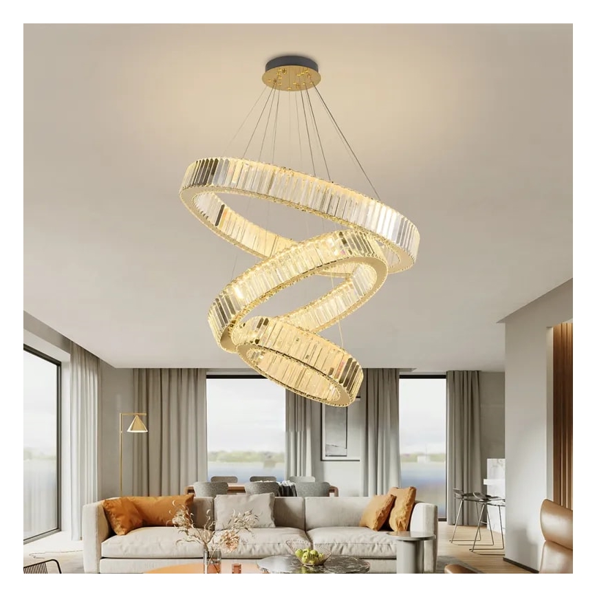 LED Aptumšojama kristāls lustra ar auklu LED/115W/230V 3000-6500K hroms/zelta + tālvadības pults