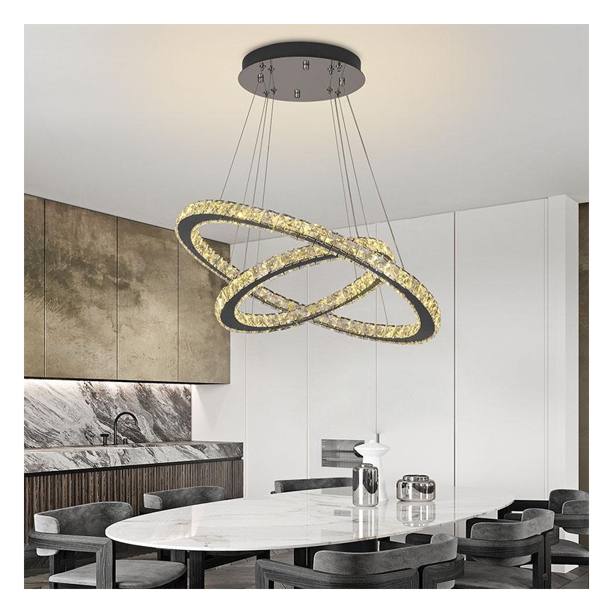 LED Aptumšojama kristāla lustra ar auklu LED/115W/230V 3000-6500K sudraba + tālvadības pults