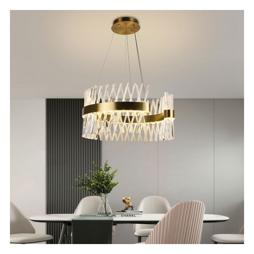 LED Aptumšojama kristāla lustra ar auklu LED/130W/230V 3000-6500K zelta + tālvadības pults