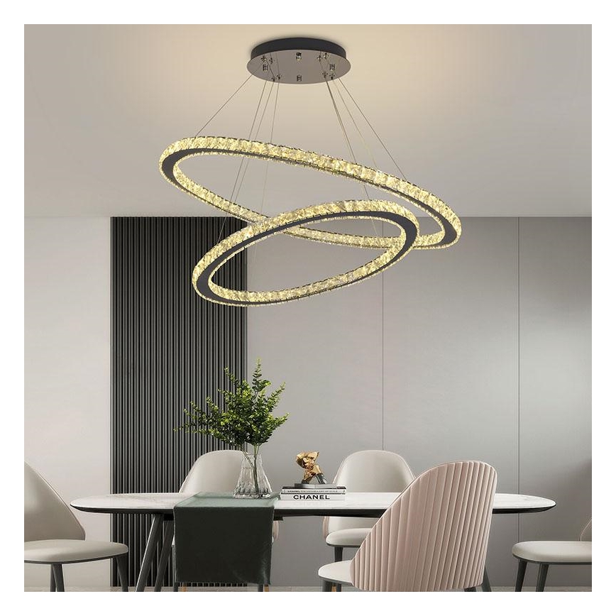 LED Aptumšojama kristāla lustra ar auklu LED/160W/230V 3000-6500K sudraba + tālvadības pults