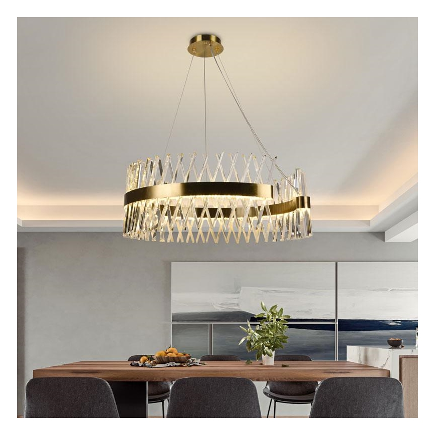 LED Aptumšojama kristāla lustra ar auklu LED/175W/230V 3000-6500K zelta + tālvadības pults