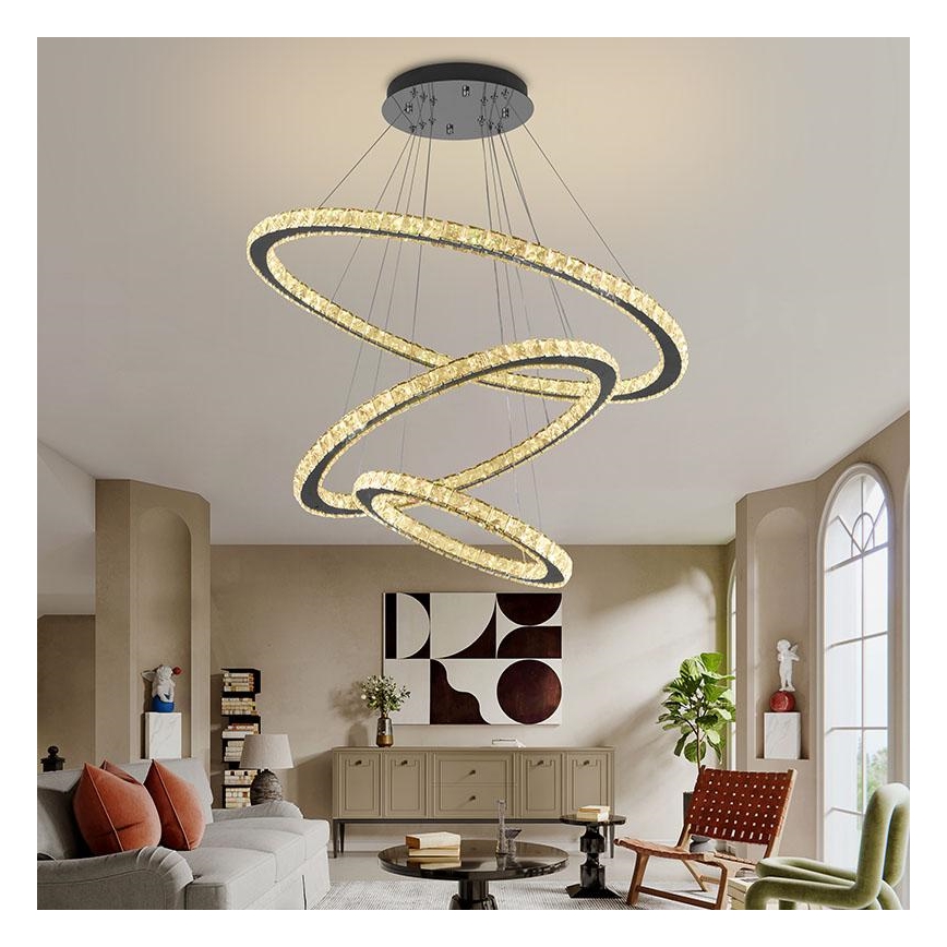LED Aptumšojama kristāla lustra ar auklu LED/210W/230V 3000-6500K sudraba + tālvadības pults