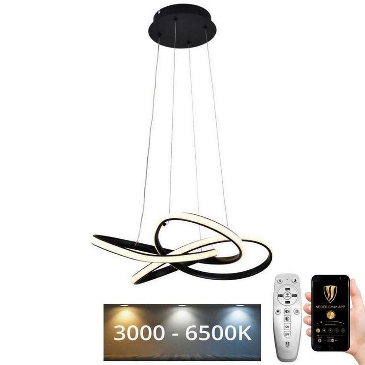 LED Aptumšojama lustra ar auklu LED/40W/230V 3000-6500K d. 48 cm melna + tālvadības pults