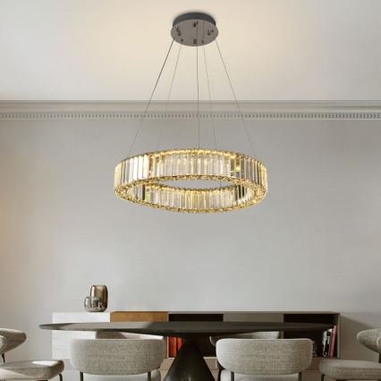LED Aptumšojama kristāla lustra ar auklu LED/40W/230V 3000-6500K spīdīgi hromēts + tālvadības pults