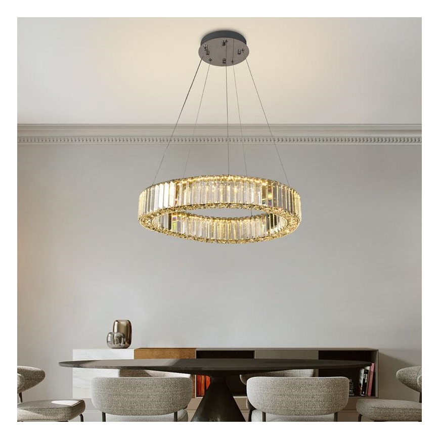 LED Aptumšojama kristāla lustra ar auklu LED/40W/230V 3000-6500K spīdīgi hromēts + tālvadības pults