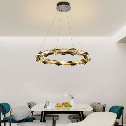 LED Aptumšojama kristāla lustra ar auklu LED/40W/230V 3000-6500K spīdīgi hromēts + tālvadības pults