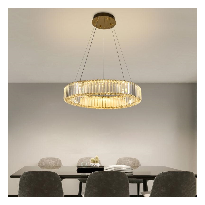LED Aptumšojama kristāla lustra ar auklu LED/40W/230V 3000-6500K hroms/zelta + tālvadības pults