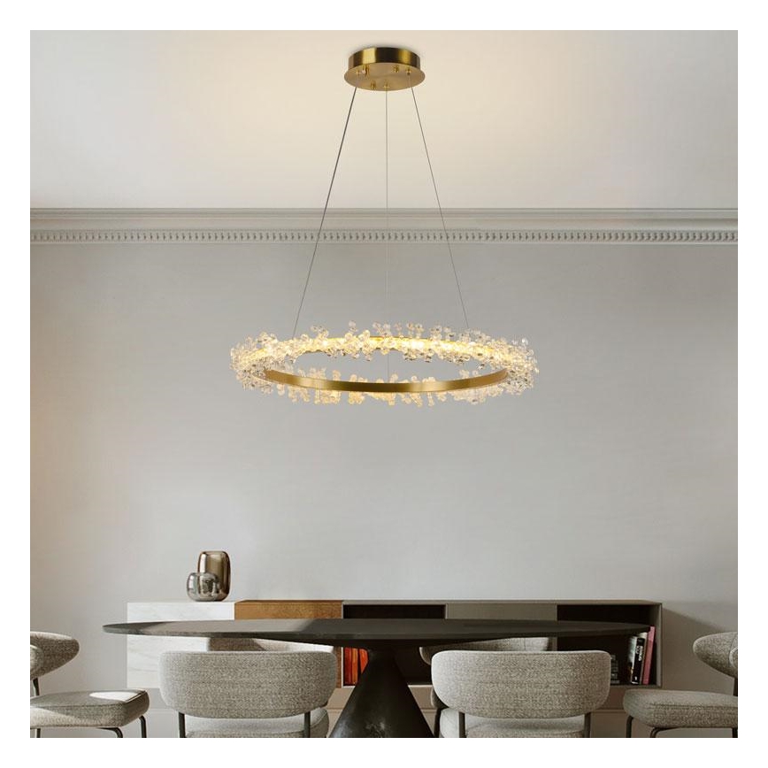 LED Aptumšojama kristāla lustra ar auklu LED/40W/230V 3000-6500K zelta + tālvadības pults