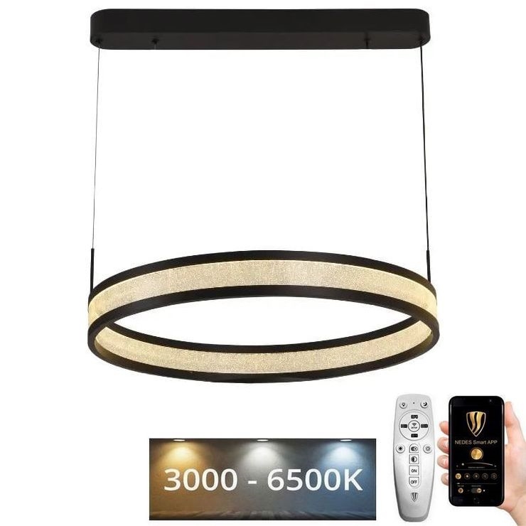LED Aptumšojama lustra ar auklu LED/45W/230V 3000-6500K d. 60 cm melna + tālvadības pults