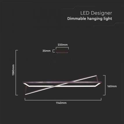 LED Aptumšojama lustra ar auklu LED/45W/230V 3000K 114 cm melna